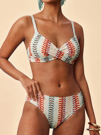 Travachic Women's Summer Beach Colorblock Ruched Sexy Bikini & Triangle Bottom Two-Piece Swimsuit Set