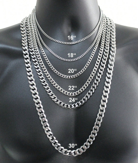 Trendsmax 3/5/7/9/11mm Men's Stainless Steel Curb Cuban Chain Necklace Basic Jewelry 18-30inch Silver Color For Men Women Gift