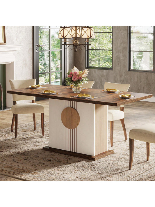 Tribesigns 55" Rectangular Dining Table For 4 To 6 People, Farmhouse Wood Dinner Table For Kitchen, Dining Room & Living Room, Rustic Brown & White