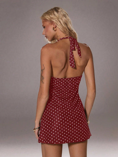 TRNVIE Romantic Polka Dot V-Neck Mini Dress For Women, Early Autumn