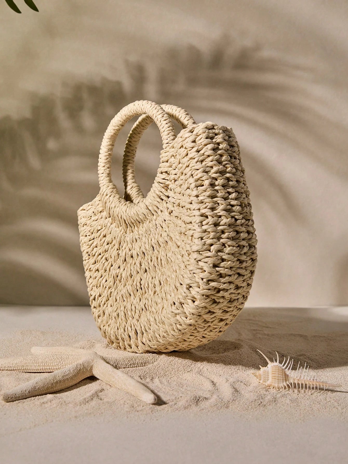 Tropiscape Handmade Solid Color Round Handle Woven With Drawstring Closure, Suitable For Summer, Women Mini Casual Shoulder Bag, Ideal Gift, Crochet Bags