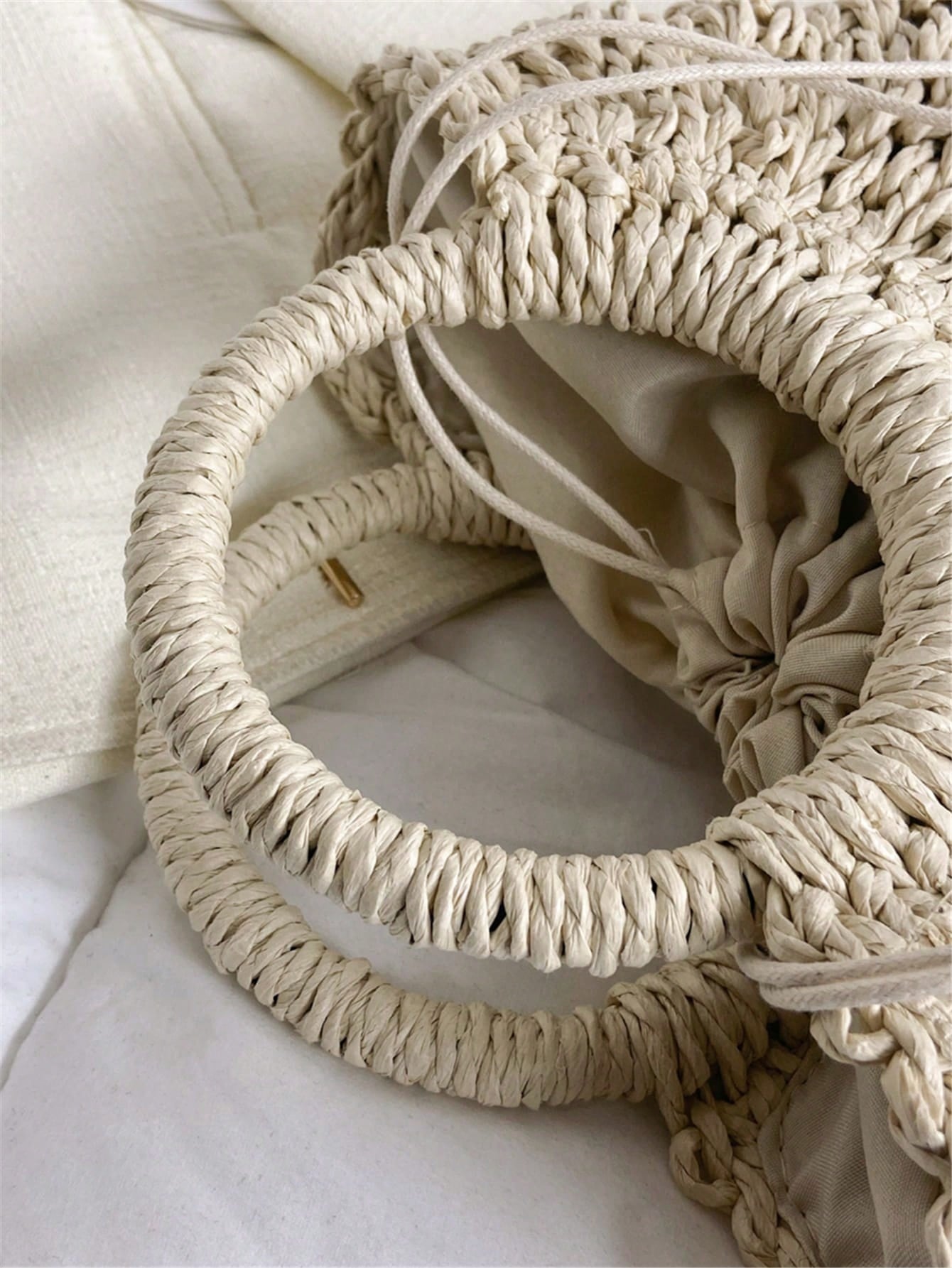 Tropiscape Handmade Solid Color Round Handle Woven With Drawstring Closure, Suitable For Summer, Women Mini Casual Shoulder Bag, Ideal Gift, Crochet Bags