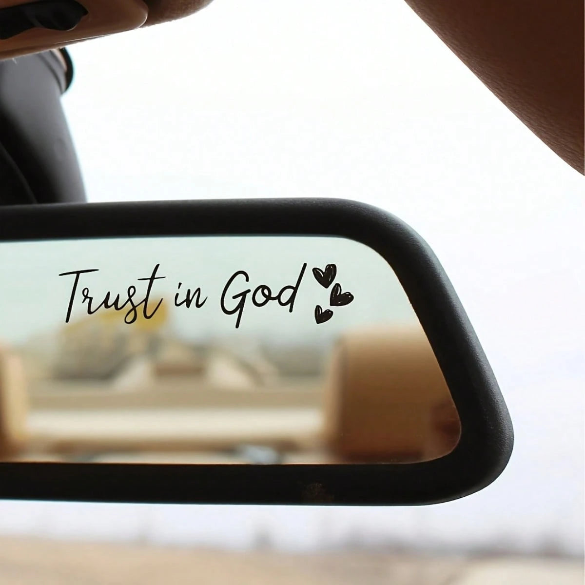"Trust In God" Heart Car Rearview Mirror Decal- Inspirational Semi-Matte Self-Adhesive Sticker For Glass, Religious Theme Auto Decor
