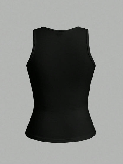 Tseoso 2pcs Women's Tank Top,95% Cotton Slim Fit Round Neck Black And White,Summer,Casual,Everyday Versatile Top,Soft-Girl Cute Vintage Home Office