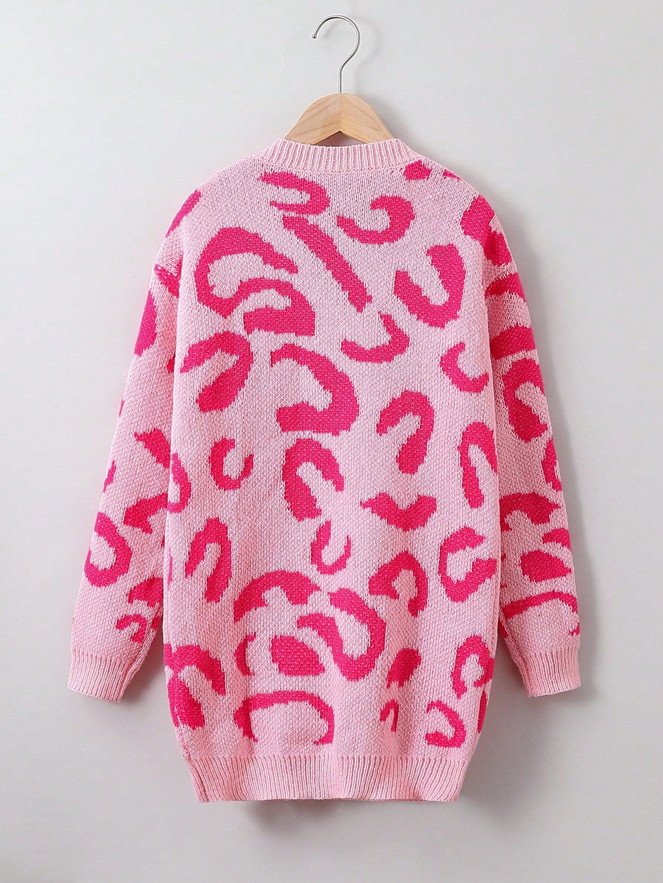 Tween Girl Allover Pattern Drop Shoulder Duster Cardigan
