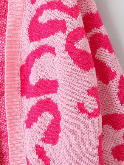 Tween Girl Allover Pattern Drop Shoulder Duster Cardigan