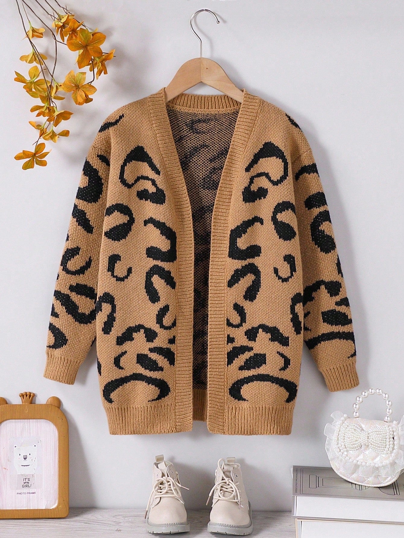 Tween Girl Allover Pattern Drop Shoulder Duster Cardigan
