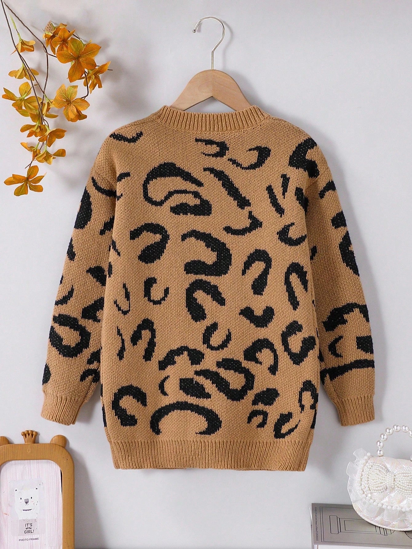 Tween Girl Allover Pattern Drop Shoulder Duster Cardigan