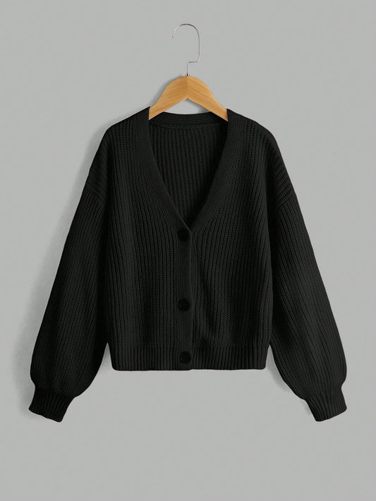 Tween Girls' Solid Color Drop Shoulder Casual Cardigan In Fall/Winter