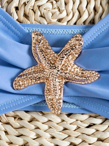 Unique Solid Starfish Print Bikini, Slimming Tummy Control, Comfy Chic Accents, Elegant Vacation Swimwear For Beach & Pool Parties Summer