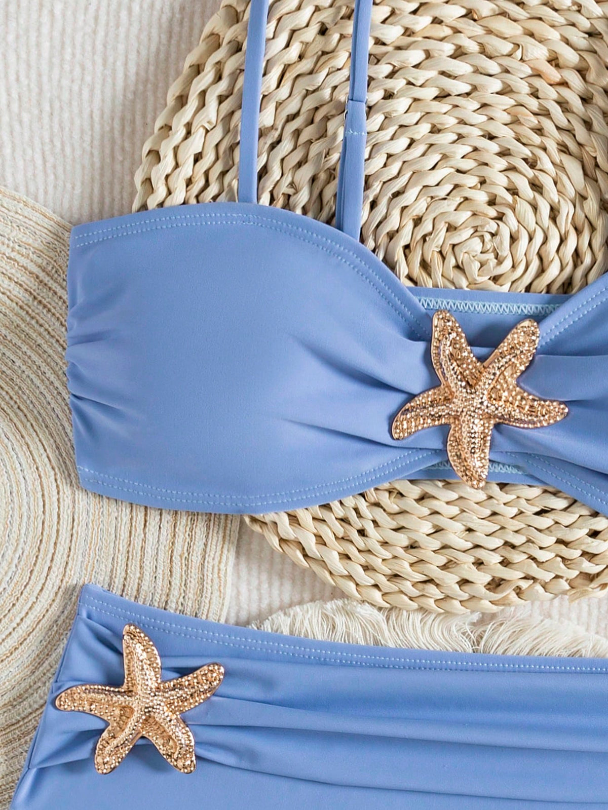 Unique Solid Starfish Print Bikini, Slimming Tummy Control, Comfy Chic Accents, Elegant Vacation Swimwear For Beach & Pool Parties Summer