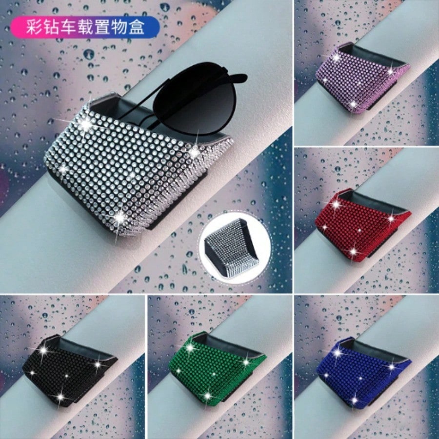 Universal Rhinestone Car Phone Bag, Adhesive Multifunctional Storage Pocket, Lady Style Auto Interior Organizer Pouch