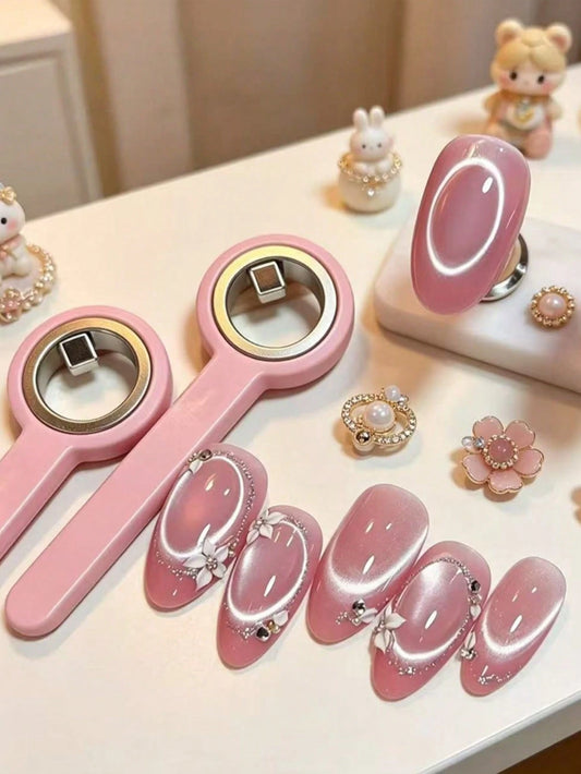 Upgraded Handheld Ring Cat Eye Magnet Set, Multi-Functional Strong Magnetic Cat Eye Gel Nail Polish Applicator, Ring Steel Ball Combination Design With Super Adhesive, Suitable Multifunctional Manicur