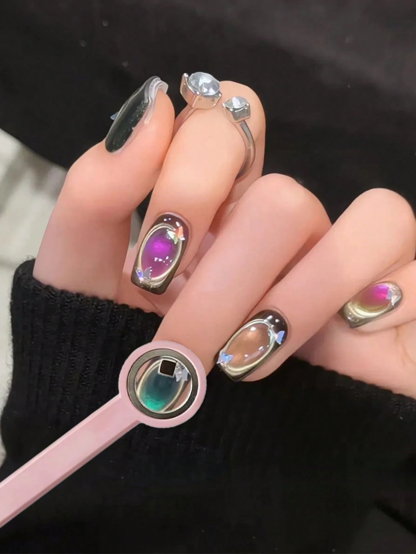 Upgraded Handheld Ring Cat Eye Magnet Set, Multi-Functional Strong Magnetic Cat Eye Gel Nail Polish Applicator, Ring Steel Ball Combination Design With Super Adhesive, Suitable Multifunctional Manicur