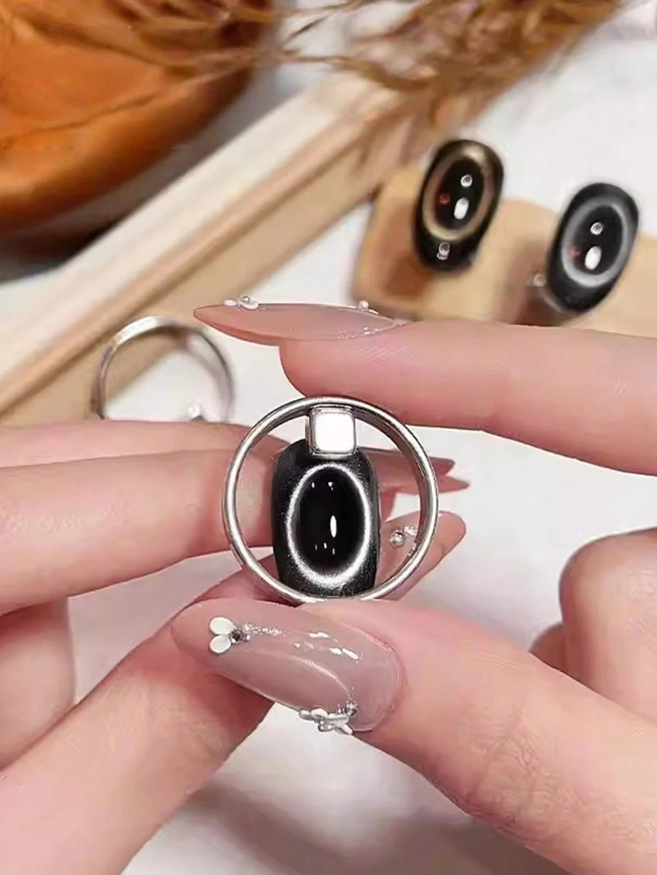 Upgraded Handheld Ring Cat Eye Magnet Set, Multi-Functional Strong Magnetic Cat Eye Gel Nail Polish Applicator, Ring Steel Ball Combination Design With Super Adhesive, Suitable Multifunctional Manicur