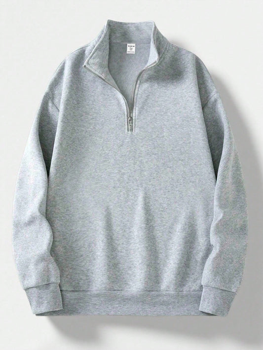 Vacaura Teen Boy 1pc Grey Zip-Up Hooded Sweatshirt, Casual Sports Wear, Fall/Winter Versatile Thermal Lined