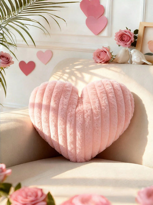 Valentine's Day Heart Pillow Decorative Throw Pillows, Heart Shaped Soft Fluffy Faux Fur Cute Pillows Cushions For Couch Chair Bed Bedroom Room Home Decor Aesthetic, Pink