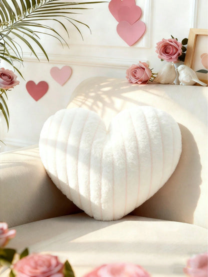 Valentine's Day Heart Pillow Decorative Throw Pillows, Heart Shaped Soft Fluffy Faux Fur Cute Pillows Cushions For Couch Chair Bed Bedroom Room Home Decor Aesthetic, Pink