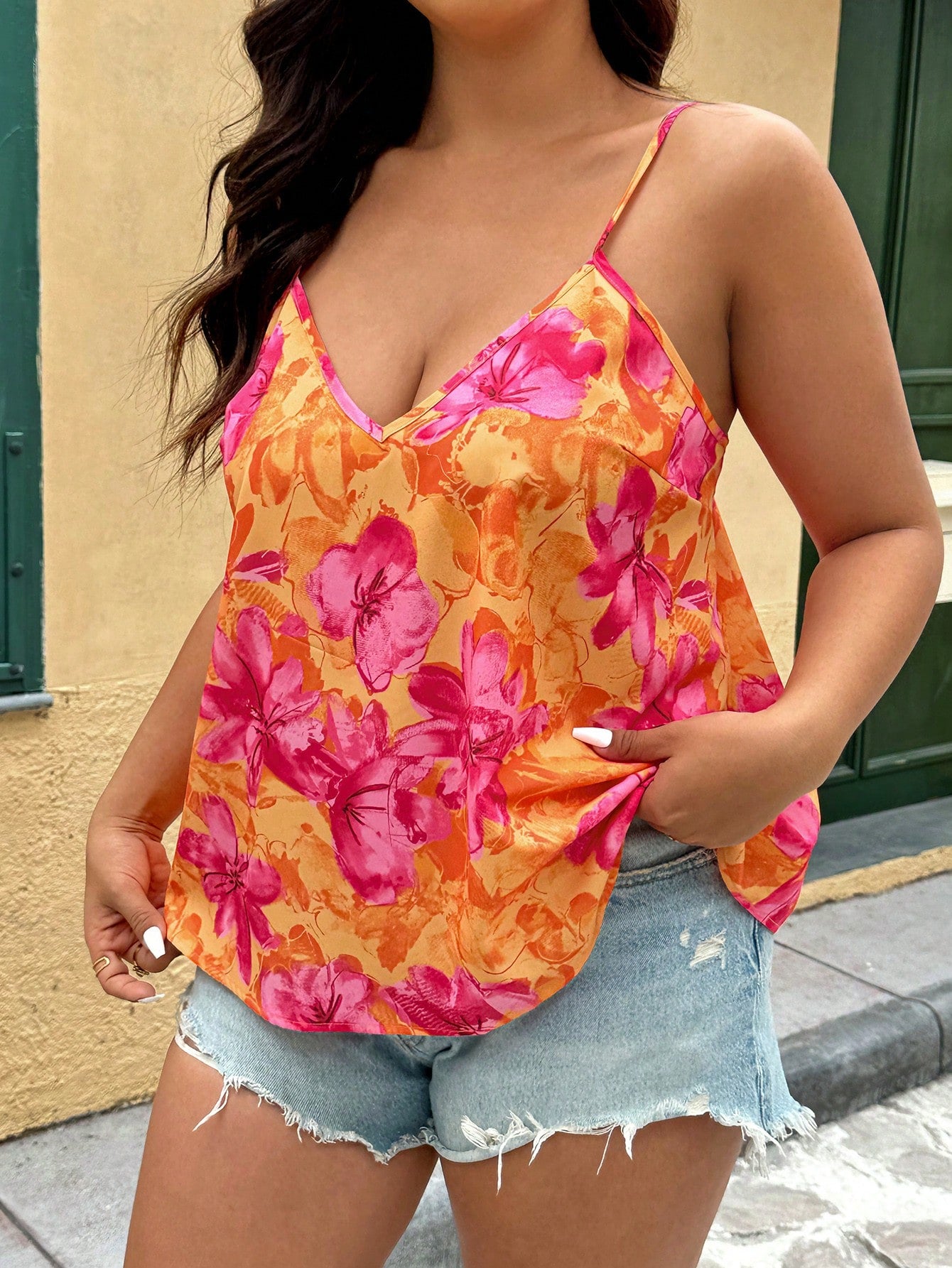 VCAY Plus Size Code Vacation Casual Floral All-Over Print Camisole Top, Rave Festival, Business Woman, Boho Country Women, Beach For Summer, Tops Ladies