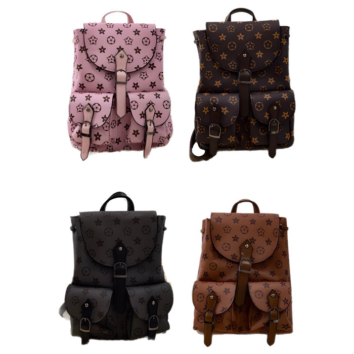 Vegan Leather Backpack Double Pocket