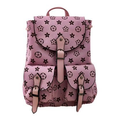 Vegan Leather Backpack Double Pocket