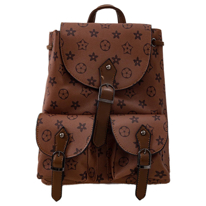 Vegan Leather Backpack Double Pocket