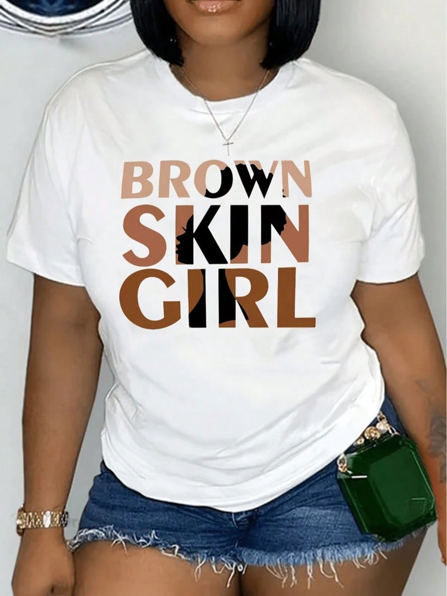 Vibrant Brown Skin Graphic Tee- Soft Polyester Knit Fabric, Regular Length, All-Season Crew Neck Top For Women- Perfect For Casual Daily Wear2026