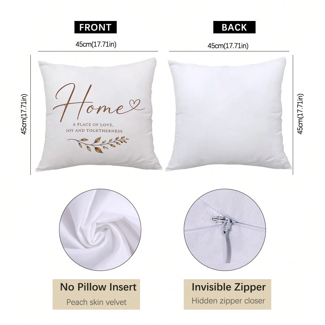 Vintage Brown Plant Warm Home Slogan Cushion Cover 4pcs Set, Single-Sided Printed Peach Skin Velvet Polyester Material, 45*45/50*50/40*40CM Pillow Covers For Modern Fabric Sofa Indoor Decoration, Part