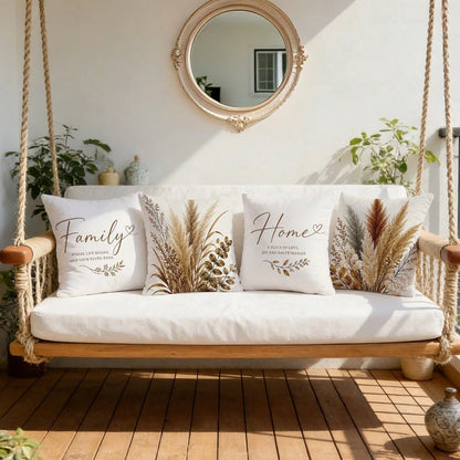 Vintage Brown Plant Warm Home Slogan Cushion Cover 4pcs Set, Single-Sided Printed Peach Skin Velvet Polyester Material, 45*45/50*50/40*40CM Pillow Covers For Modern Fabric Sofa Indoor Decoration, Part