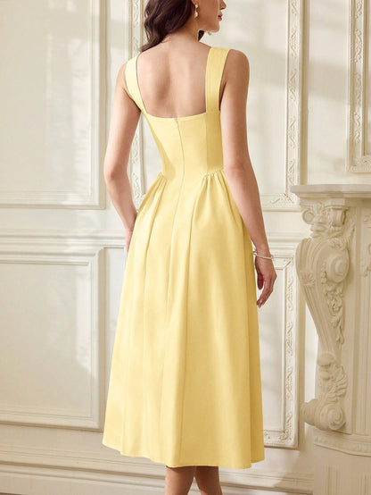 Vintamour Vintage Elegant Women Yellow Dress With Pockets Casual Tea Party Summer Outfits Vacation White Prom Corset Formal Birthday Wedding Guest Easter Dress