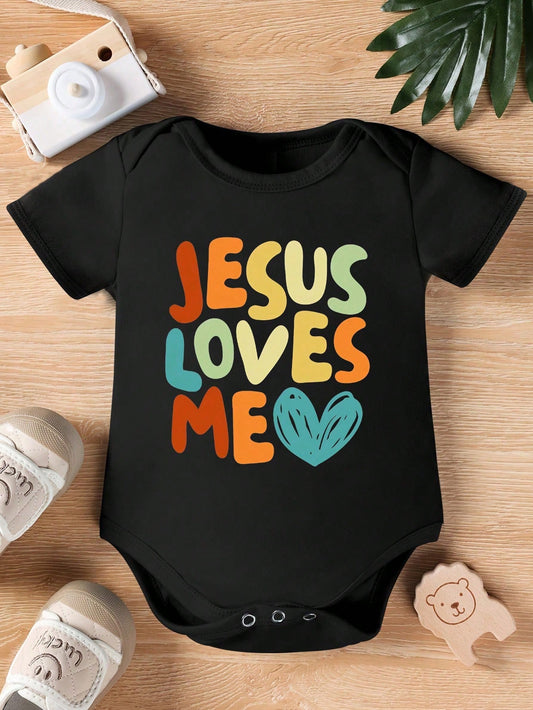 Vintaside Kids Baby Boy Slogan & Heart Print Triangle Bodysuit With Short Sleeves