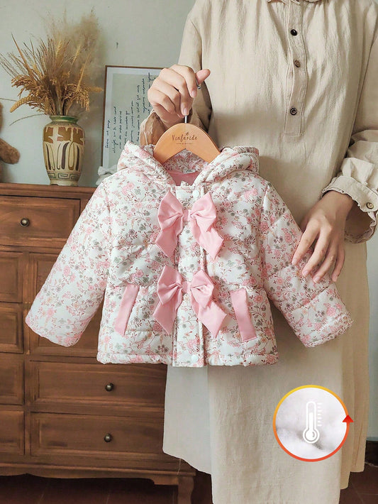 Vintaside Kids Baby Girl White Cute Winter Jacket,Digital Print Long Sleeve Zipper Hooded Coat For Date Outdoor Travel Fall,Warm Fashionable & Practical Little Ones