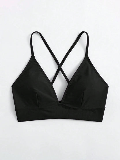Voyashape Women's Summer Beach Solid Color Cross Back Bikini Top