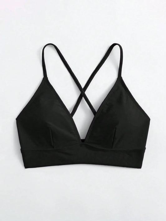Voyashape Women's Summer Beach Solid Color Cross Back Bikini Top