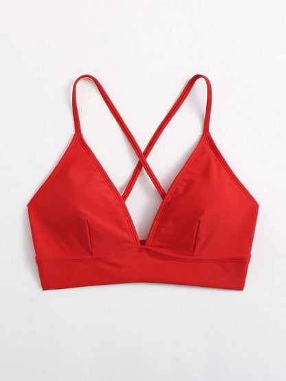 Voyashape Women's Summer Beach Solid Color Cross Back Bikini Top