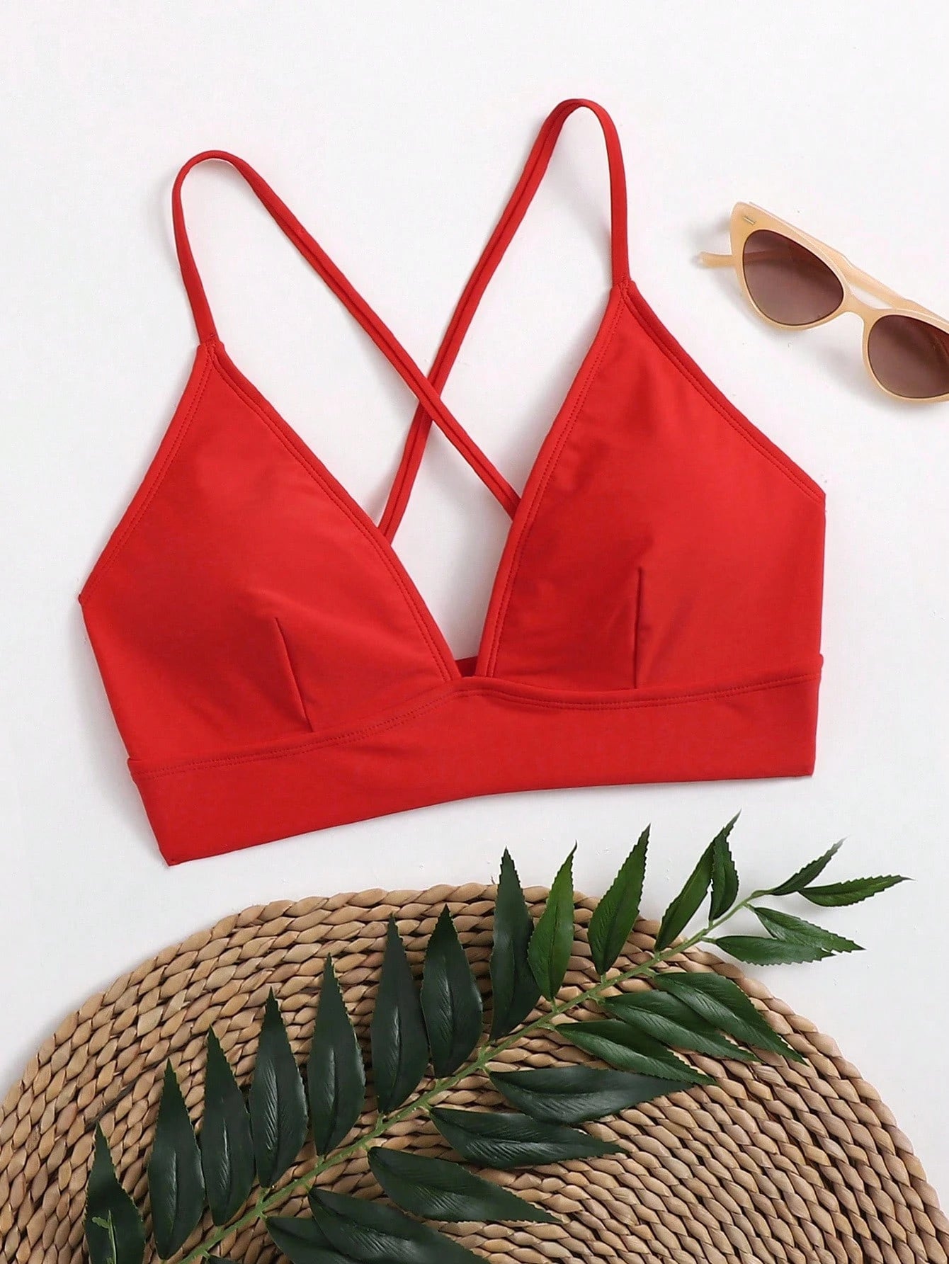 Voyashape Women's Summer Beach Solid Color Cross Back Bikini Top