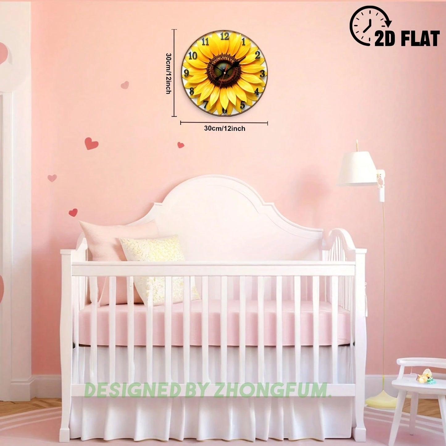 Wall Clock Decoration, Sunflower Pattern. 2D Flat Pattern Wooden Silent Non-Ticking Bedroom Clock, Quiet Teaching Clock, Suitable For School, Home