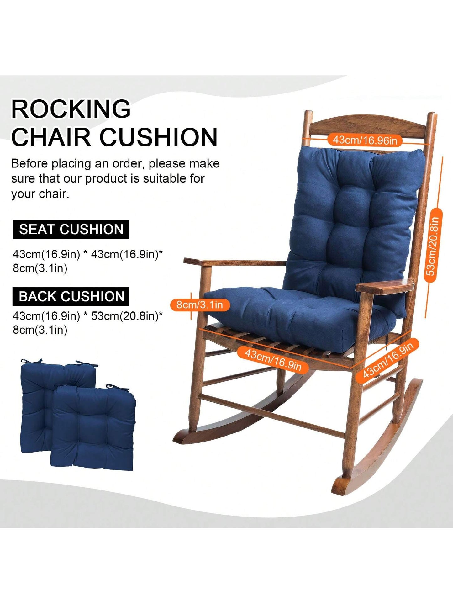 Waterproof Rocking Chair Cushion Set 2PC Cushion Back & Seat Bottom For Rocker 2pack Rocking Chair Cushion Set Pad Upper & Lower Chair Cushions For Home Outdoor