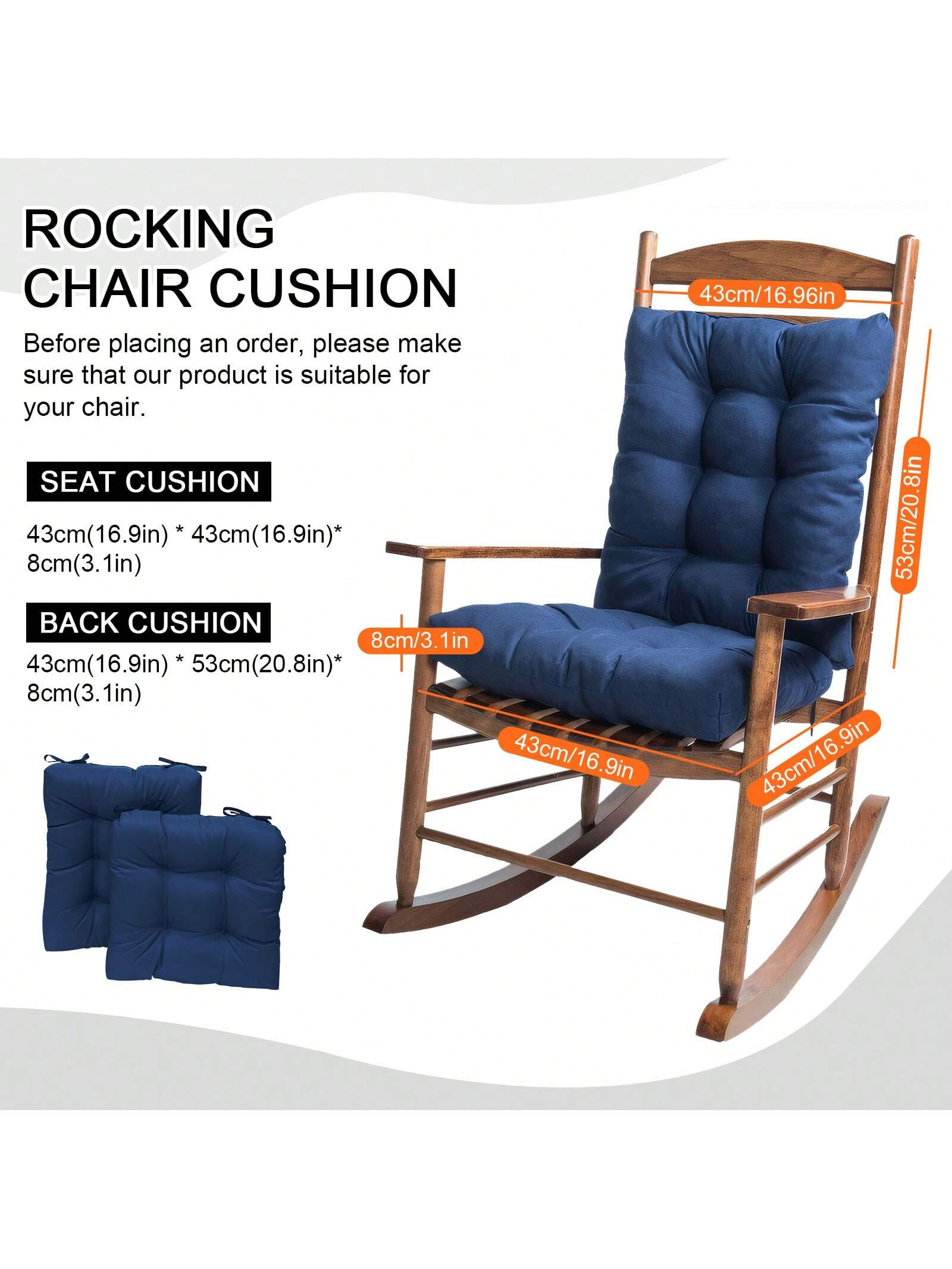 Waterproof Rocking Chair Cushion Set 2PC Cushion Back & Seat Bottom For Rocker 2pack Rocking Chair Cushion Set Pad Upper & Lower Chair Cushions For Home Outdoor