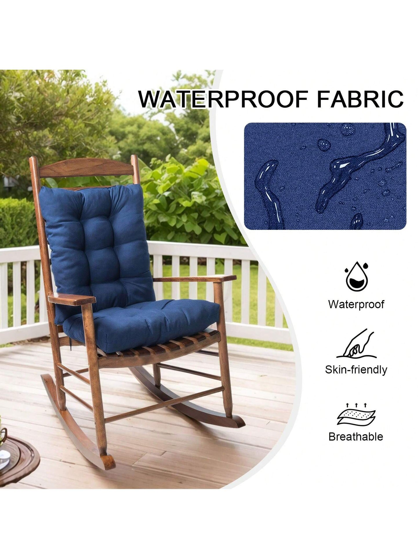 Waterproof Rocking Chair Cushion Set 2PC Cushion Back & Seat Bottom For Rocker 2pack Rocking Chair Cushion Set Pad Upper & Lower Chair Cushions For Home Outdoor
