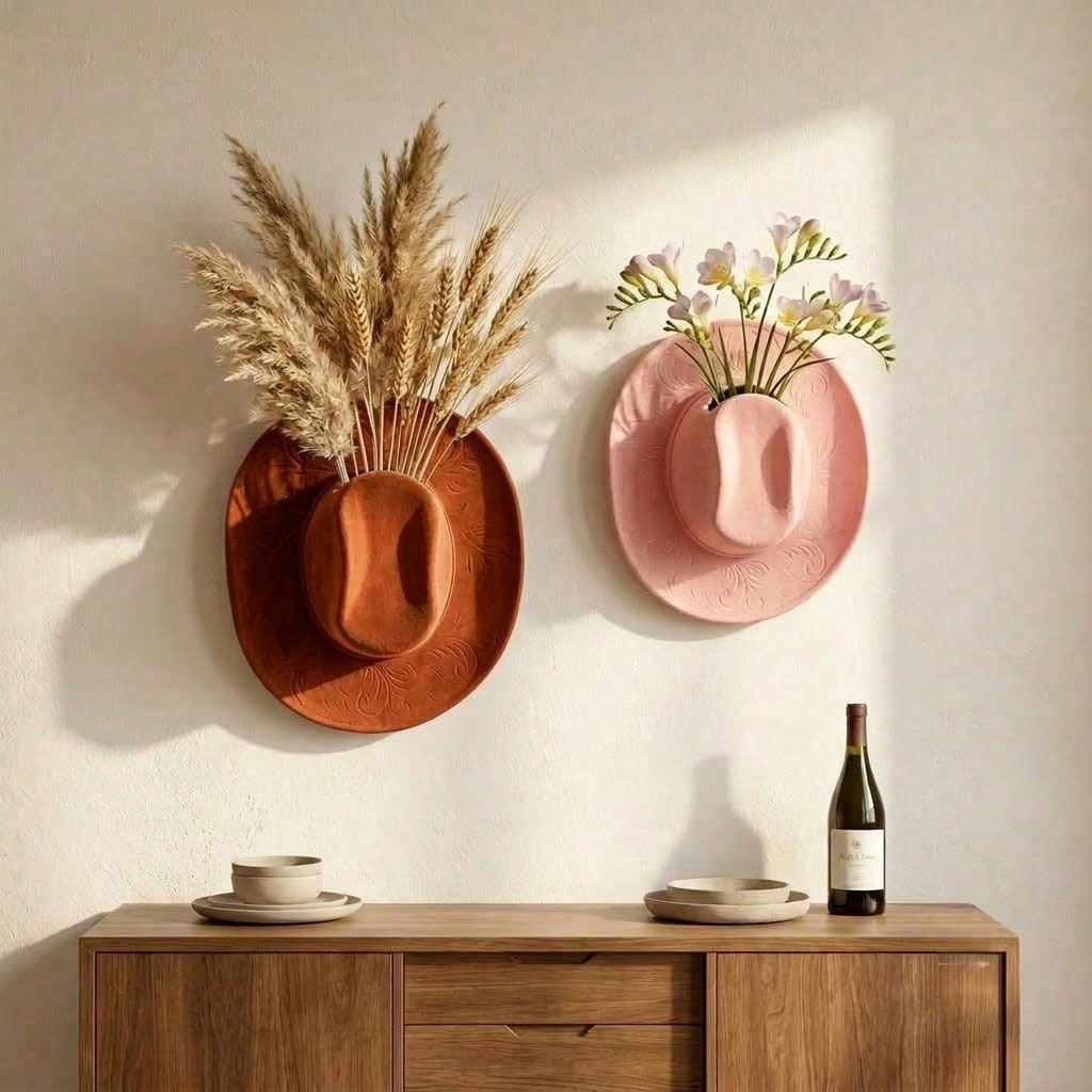 Western Cowboy Hat Wall Hanging Planter, Resin Wall Hanging Vase For Artificial Flowers, Country Farmhouse Decor, Suitable For Entryway Living Room Bohemian Southwestern Aesthetic Room Decoration