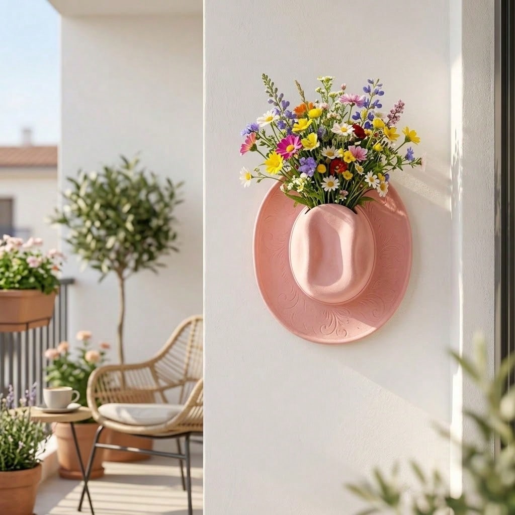 Western Cowboy Hat Wall Hanging Planter, Resin Wall Hanging Vase For Artificial Flowers, Country Farmhouse Decor, Suitable For Entryway Living Room Bohemian Southwestern Aesthetic Room Decoration
