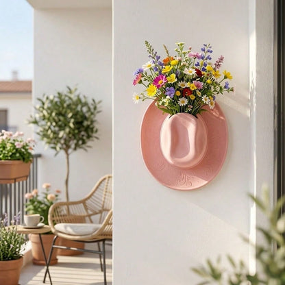 Western Cowboy Hat Wall Hanging Planter, Resin Wall Hanging Vase For Artificial Flowers, Country Farmhouse Decor, Suitable For Entryway Living Room Bohemian Southwestern Aesthetic Room Decoration