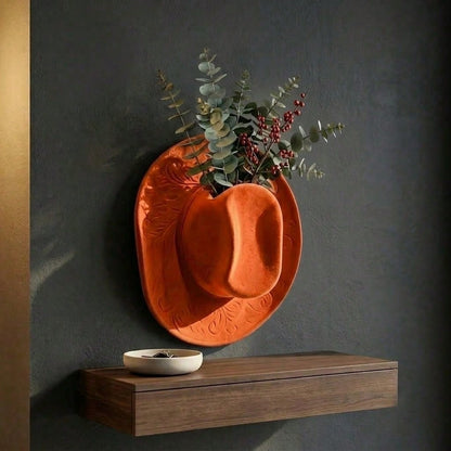 Western Cowboy Hat Wall Hanging Planter, Resin Wall Hanging Vase For Artificial Flowers, Country Farmhouse Decor, Suitable For Entryway Living Room Bohemian Southwestern Aesthetic Room Decoration