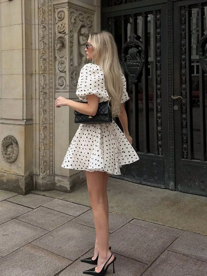 White Polka Dot Mini Dress, Back Adjustable Strap, Cute Summer Dress, Graduation Party, Wedding, Beach Vacation Elegant