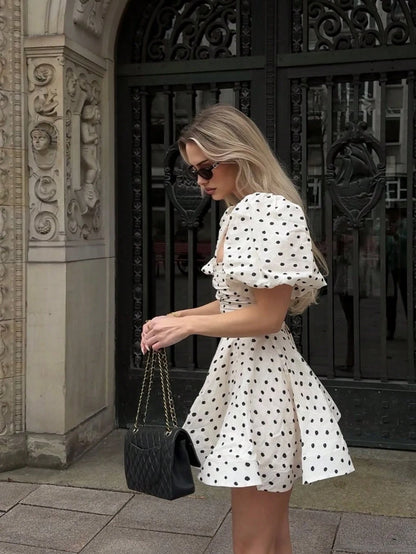 White Polka Dot Mini Dress, Back Adjustable Strap, Cute Summer Dress, Graduation Party, Wedding, Beach Vacation Elegant