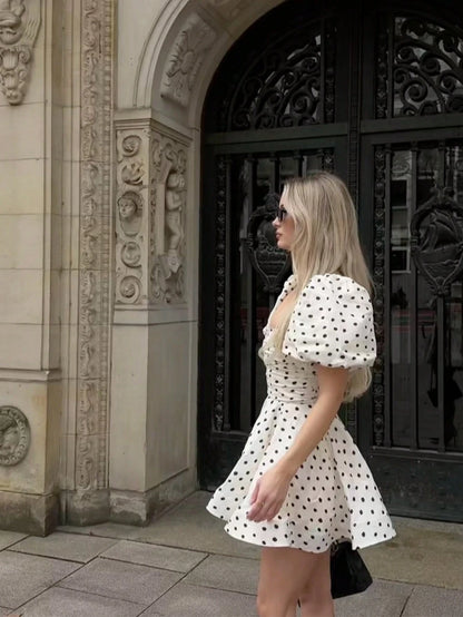 White Polka Dot Mini Dress, Back Adjustable Strap, Cute Summer Dress, Graduation Party, Wedding, Beach Vacation Elegant