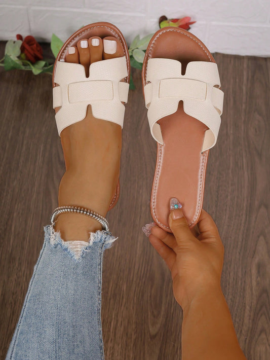 Wide Fit Korean Style PU Casual Open Toe Flat Sandals, Spring/Summer New Woven Roman Beach Women's Sandals