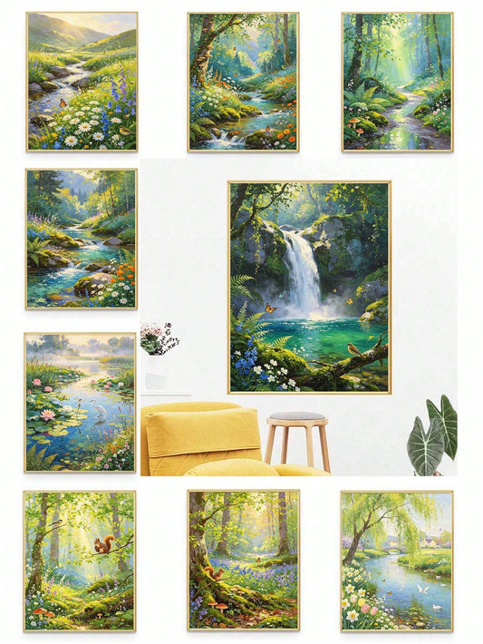 Willow Forest And River Series DIY Oil Painting By Numbers Painting Canvas, Easy Acrylic Paint Set With Brushes And Paints Crafts Adult Home Decoration 40x50cm/16x20inch Holiday Gifts Frameless