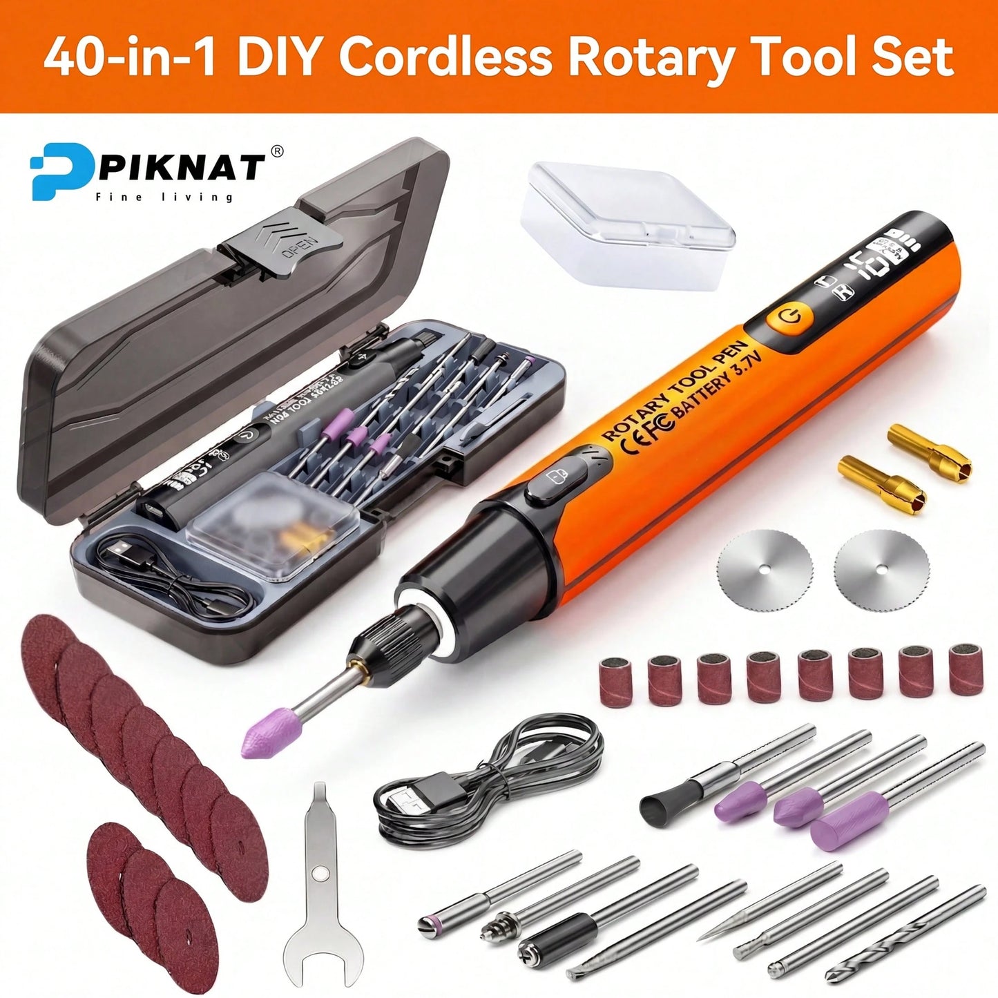 WOLDSATR 40-In-1 Handheld Mini Cordless Rotary Tool Kit, 6 Variable Speed USBRechargeable With LED Light & LCD Display, 3.7V 16000RPM For DIY Crafts, Precision Sanding,Polishing & Drilling